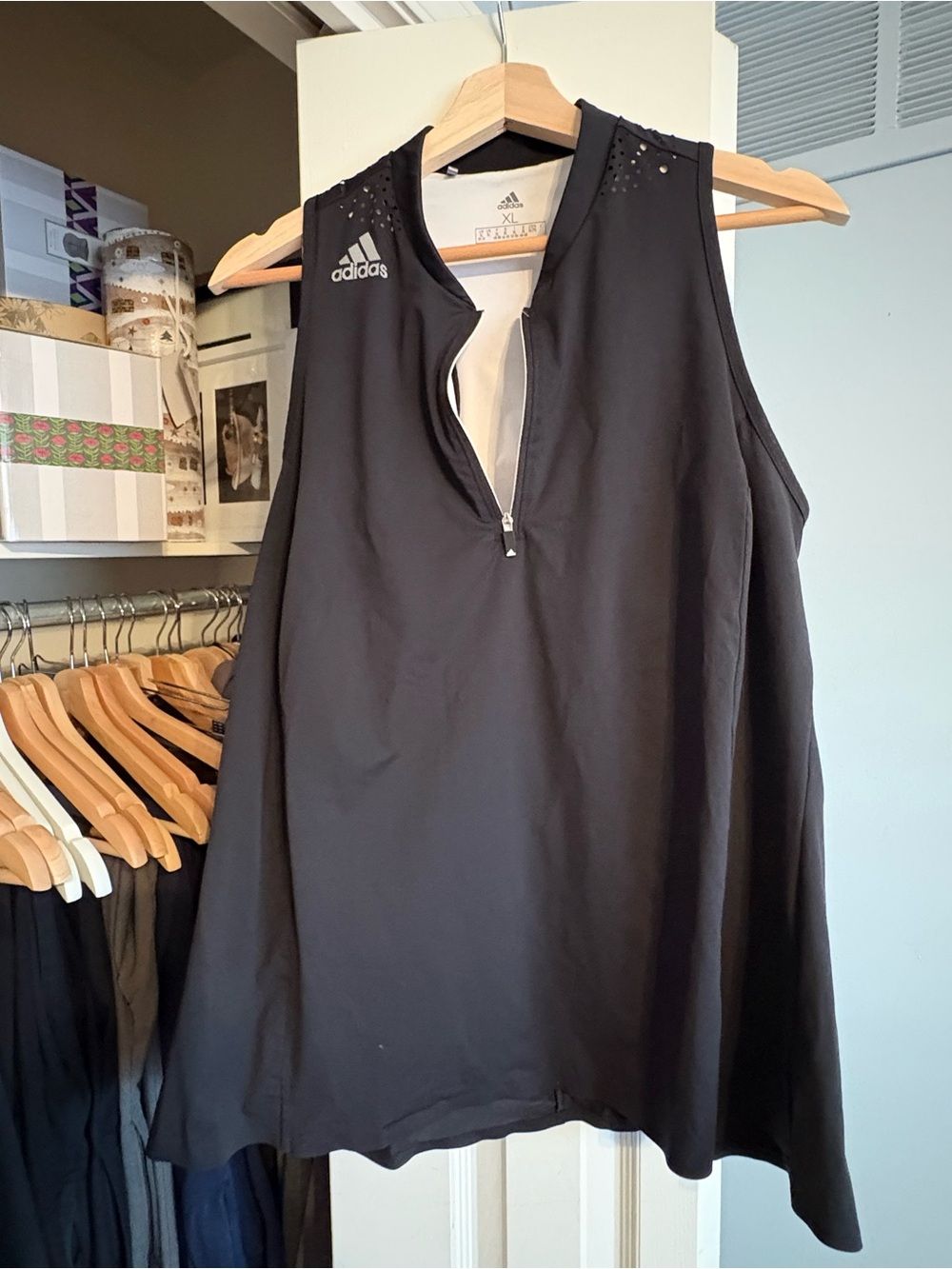 adidas Black Sleeveless Zip-Front Performance Tank